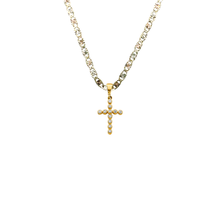 14k Gold Simple Gemstones Cross Pendant with Solid Chain - LE-2613