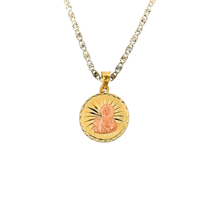 14k San Judas Round Diamond Cut Gold Pendant with Solid Chain - LE-2899