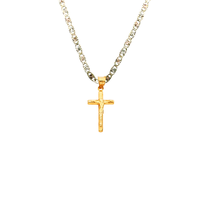 14k Gold Jesus Cross Pendant with Solid Chain - LE-0841