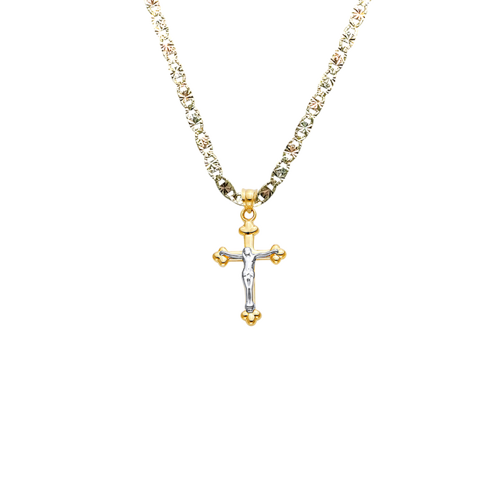 14k Two Tone Gold Jesus Cross Pendant with Solid Chain - LE-2530