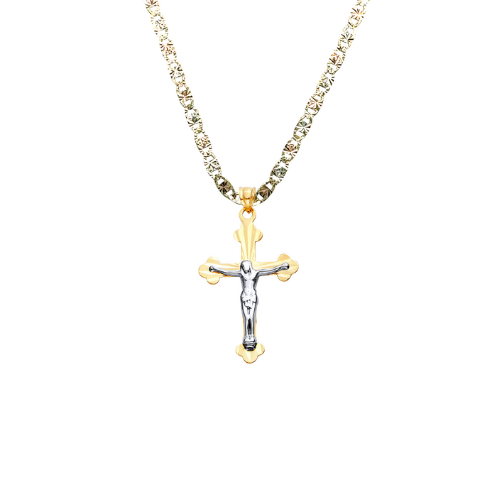 14k Two Tone Gold Jesus Cross Pendant with Solid Chain - LE-2529