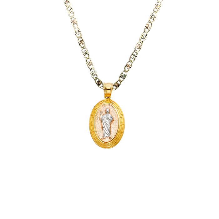 14k San Judas Gold Oval Pendant with Solid Chain - LE-1141