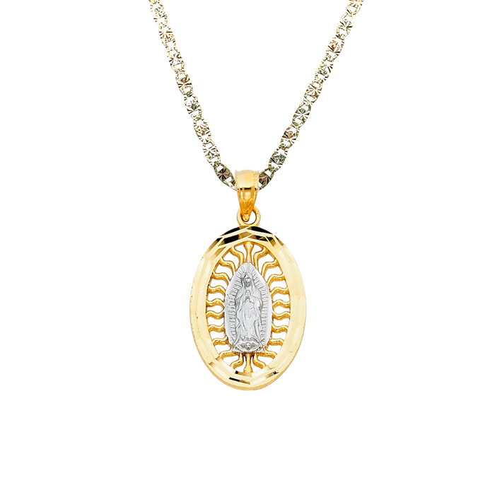 14k Virgin Mary Oval Pendant with Solid Chain - LE-PT1103