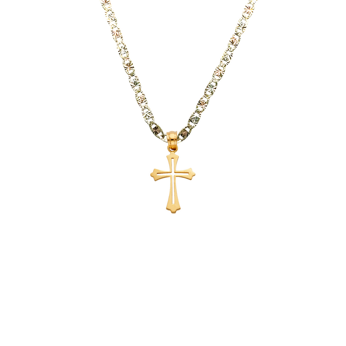 14k Gold Cross Pendant with Solid Chain - LE-0120