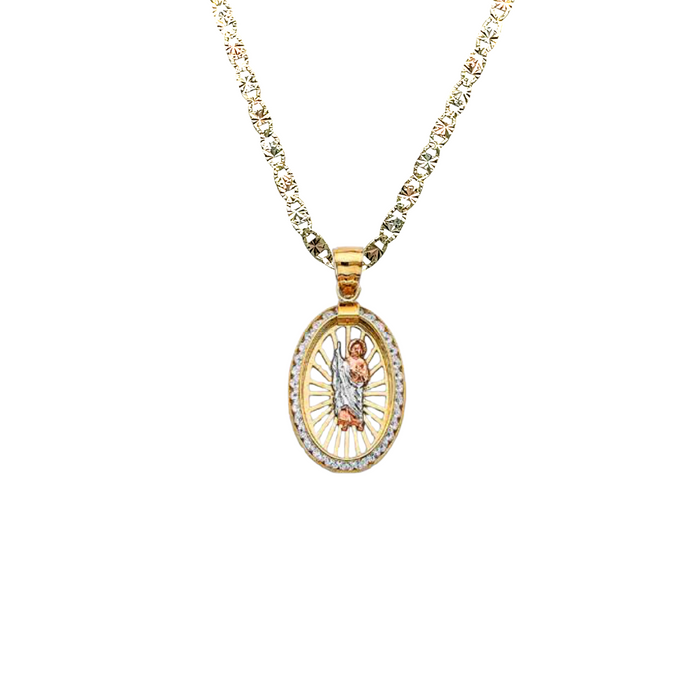 14k San Judas Oval Gemstone Pendant with Solid Chain - LE-3055