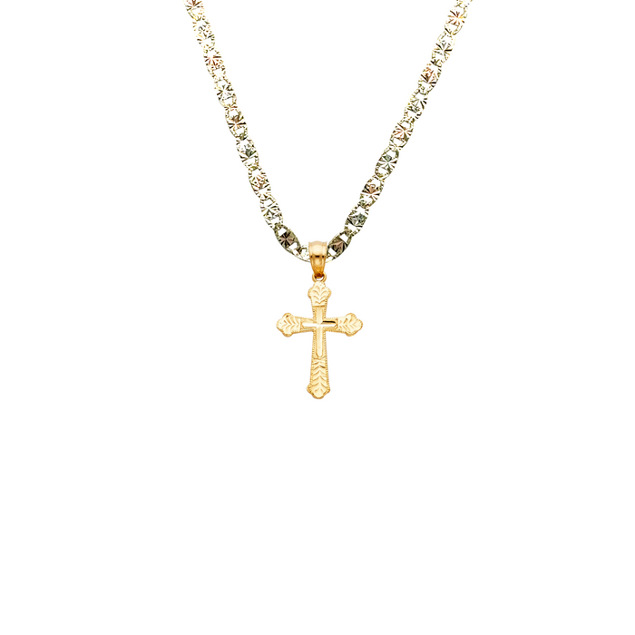 14k Gold Cross Pendant with Solid Chain - LE-1036