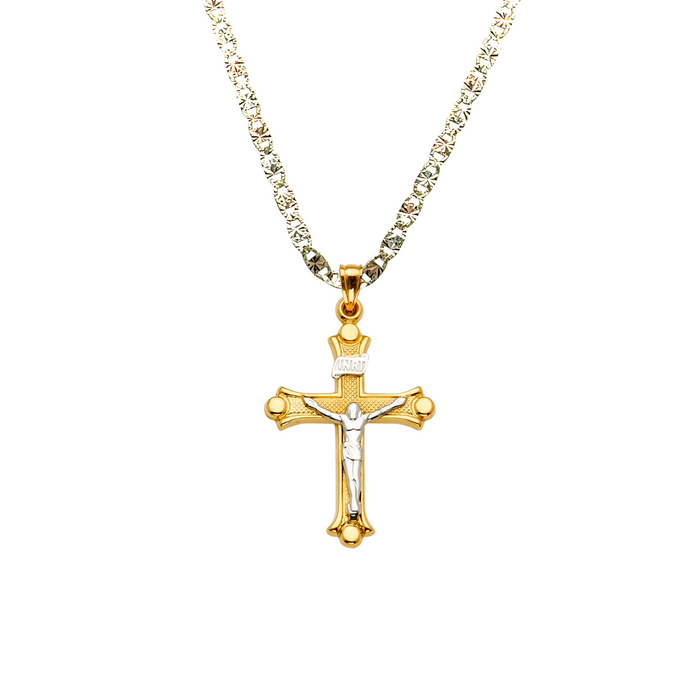 14k Two Tone Gold Jesus Cross Pendant with Solid Chain - LE-2163