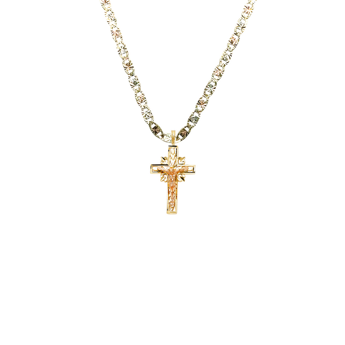 14k Gold Jesus Cross Pendant with Solid Chain - LE-1022