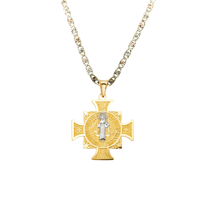 14k San Benito Large Gold Pendant Cross with Solid Chain - LE-0103