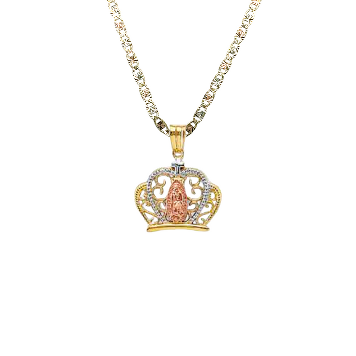 14k Virgin Mary Crown Pendant with Solid Chain - LE-PT2151