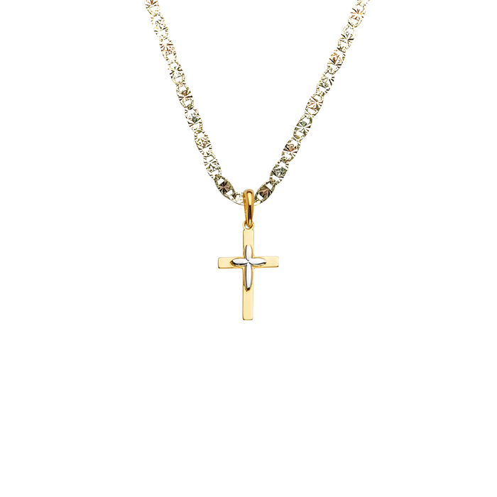 14k Gold Two Tone Cross Pendant with Solid Chain - LE-2226