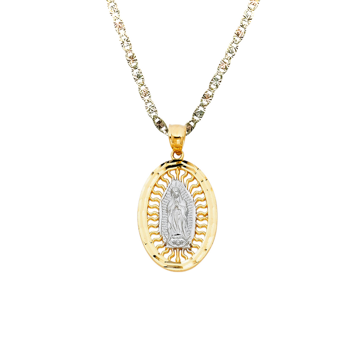 14k Virgin Mary Oval Pendant with Solid Chain - LE-PT1102