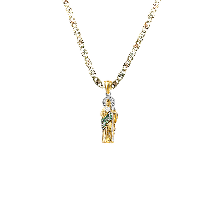 14k San Judas Gold 3D Full Body Gemstone Pendant with Solid Chain - LE-3165