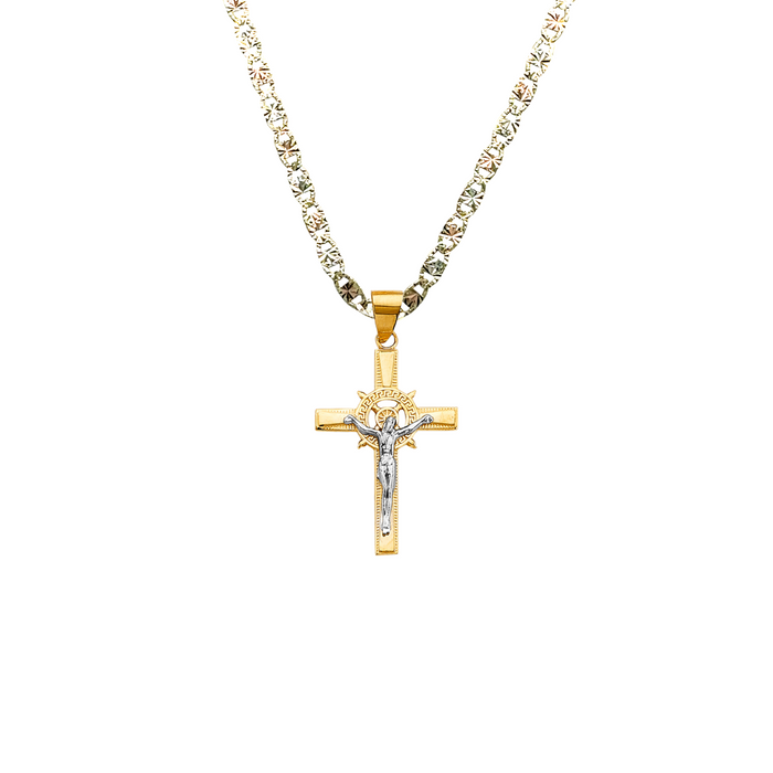 14k Two Tone Gold Jesus Cross Pendant with Solid Chain - LE-2712