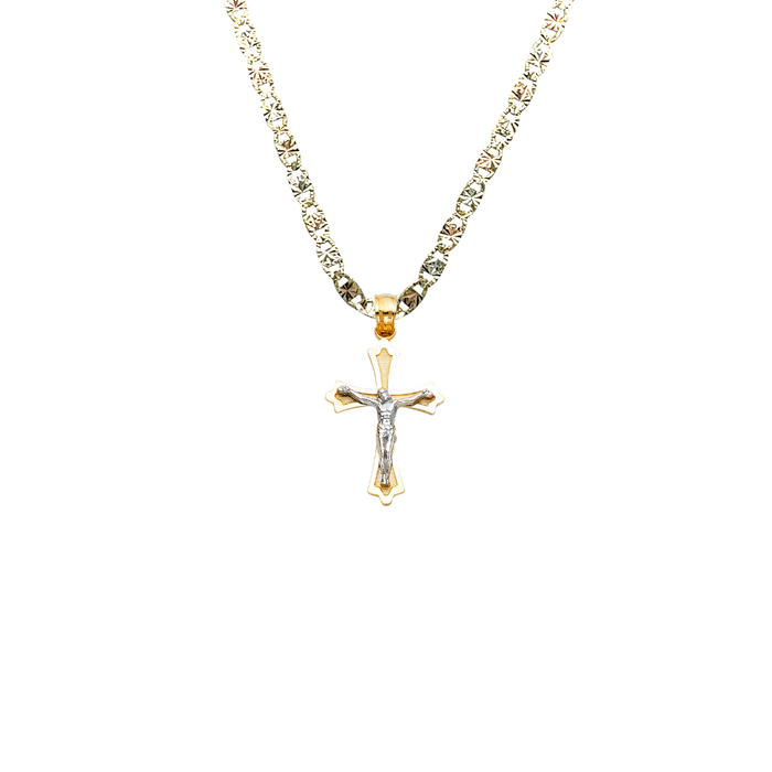 14k Gold Two Tone Jesus Cross Pendant with Solid Chain - LE-0051