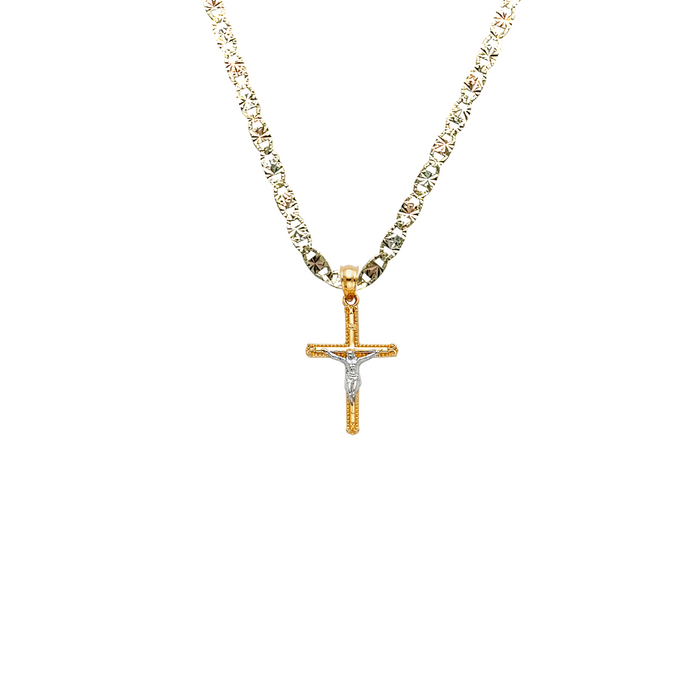 14k Gold Jesus Cross Pendant with Solid Chain - LE-0046