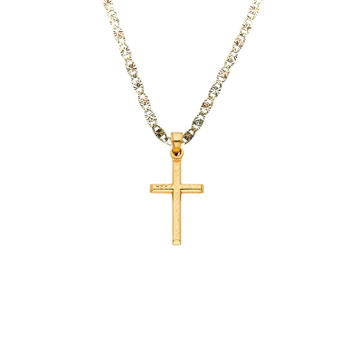 14k Gold Diamond Cut Center Cross Pendant with Solid Chain - LE-0879