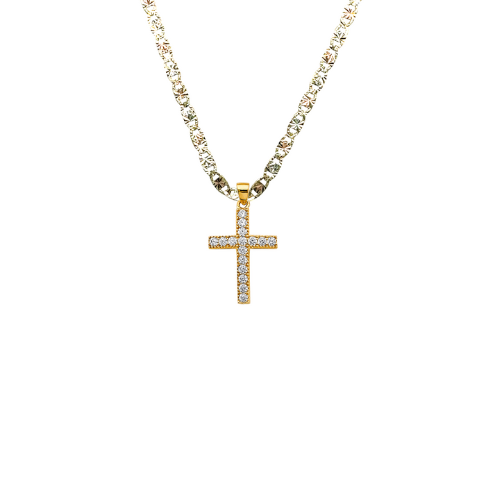 14k Gold Gemstone Cross Pendant with Solid Chain - LE-2615