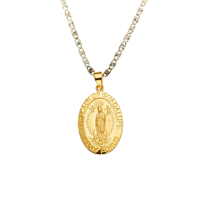 14k Virgin Mary Round Pray For Us Pendant with Solid Chain - LE-PT2300