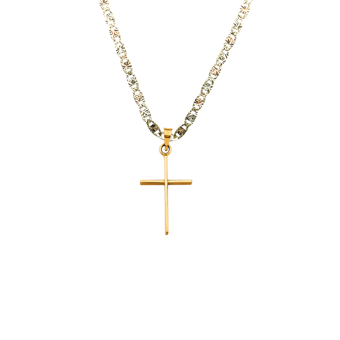 14k Gold Simple Thin Cross Pendant with Solid Chain - LE-2740