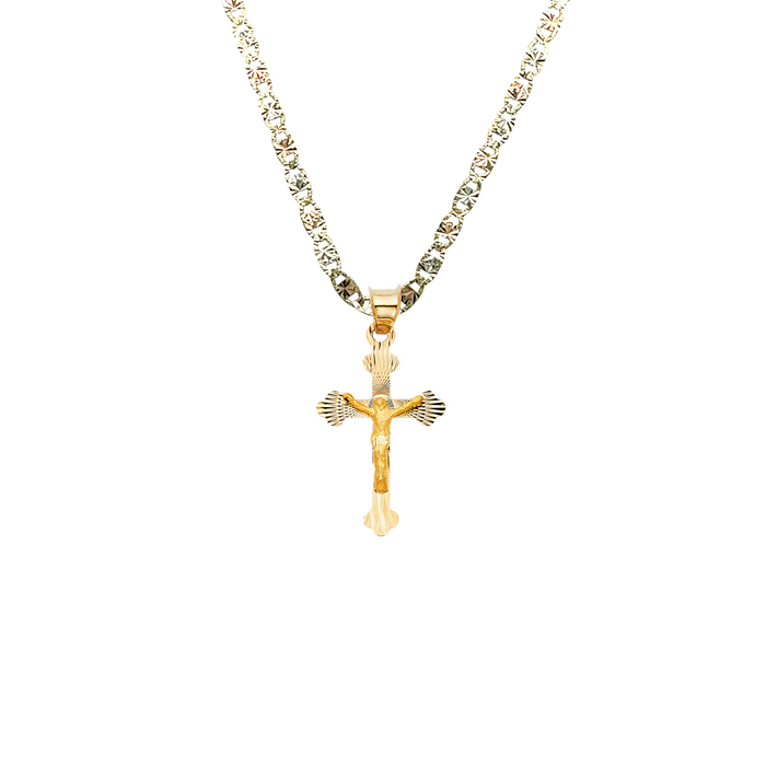 14k Gold Jesus Cross Pendant with Solid Chain - LE-1426