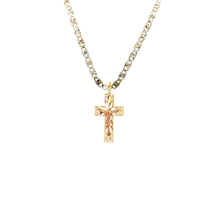 14k Gold Jesus Cross Pendant with Solid Chain - LE-0980