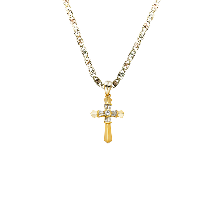 14k Gold Gemstone Cross Pendant with Solid Chain - LE-0961