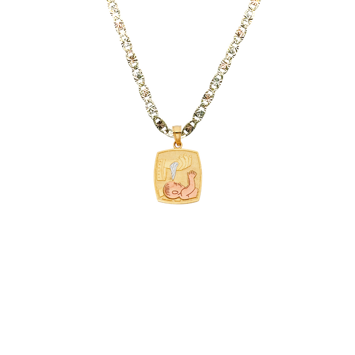 14k Baptism Tri Color Gold Pendant with Solid Chain - LE-1442