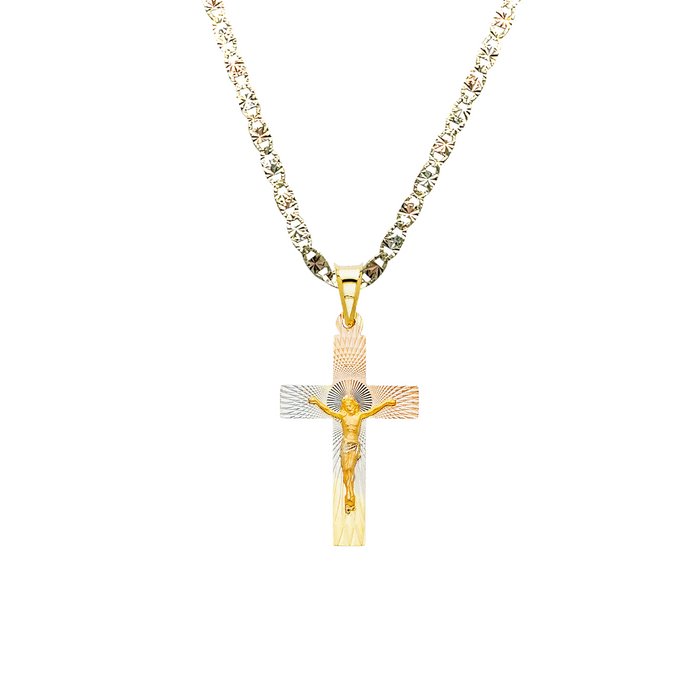 14k TriColor Gold Jesus Cross Pendant with Solid Chain - LE-0350