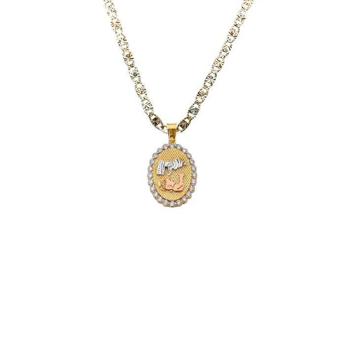 14k Baptism Gold Pendant with Solid Chain - LE-2635