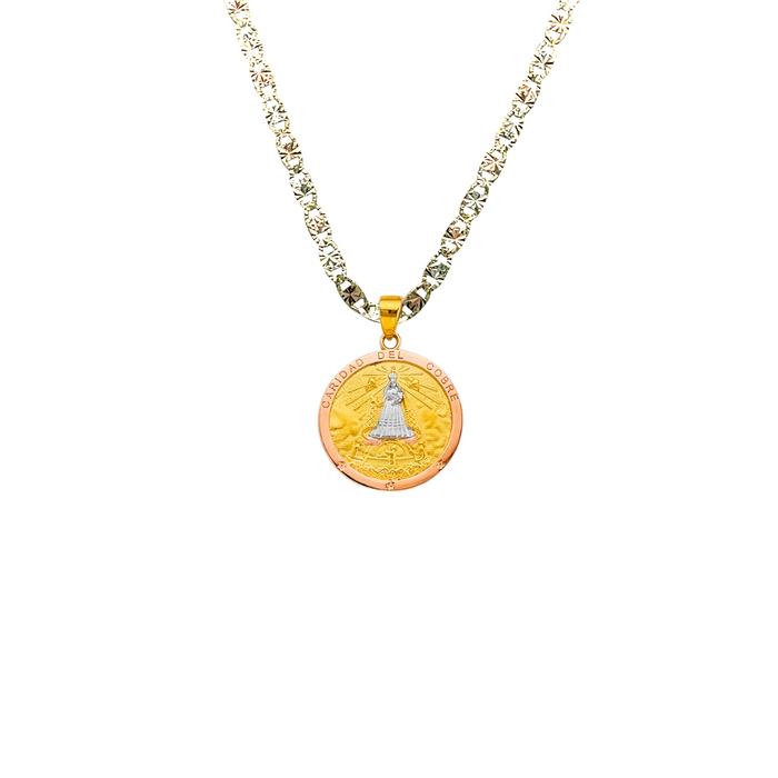 14k Virgin Caridad Del Cobre Gold Pendant with Solid Chain - LE-2774