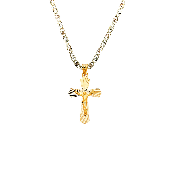 14k Gold Jesus Cross Pendant with Solid Chain - LE-1425