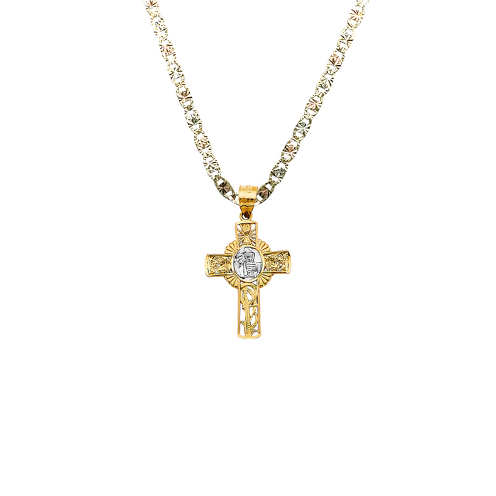 14k First Communion Gold Cross Pendant and Solid Chain - LE-2640