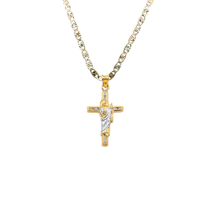 14k San Judas Cross Gold Pendant with Solid Chain - LE-2909