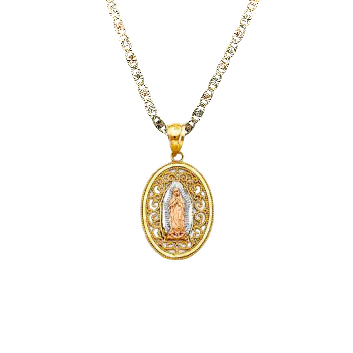 14k Virgin Mary Oval Pendant with Solid Chain - LE-PT2811