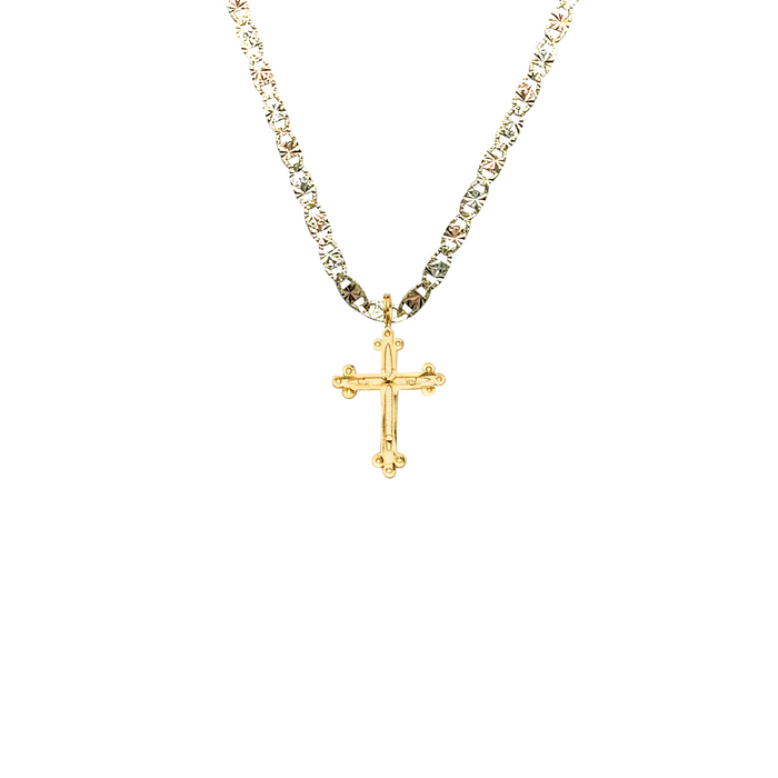 14k Gold Cross Pendant with Solid Chain - LE-2223