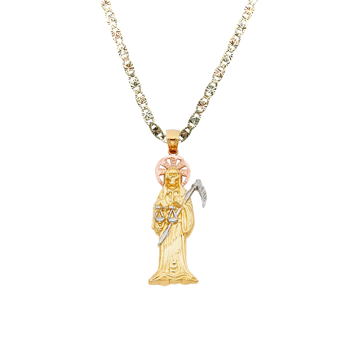 14k Santa Muerte TriColor Gold Pendant with Solid Chain - LE-96