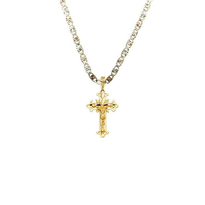 14k Gold Jesus Cross Pendant with Solid Chain - LE-1006