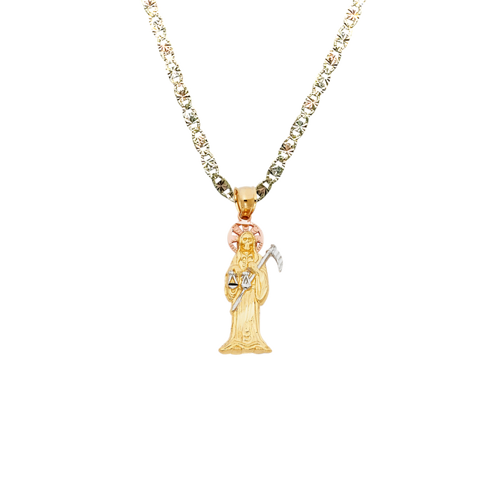 14k Santa Muerte TriColor Gold Pendant with Solid Chain - LE-0097