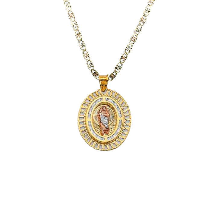 14k San Judas Oval Gemstone Pendant with Solid Chain - LE-3052