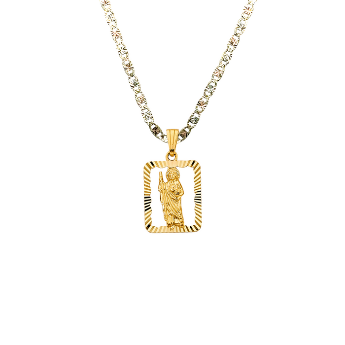 14k San Judas Gold Diamond Cut Frame Pendant with Solid Chain - LE-3071