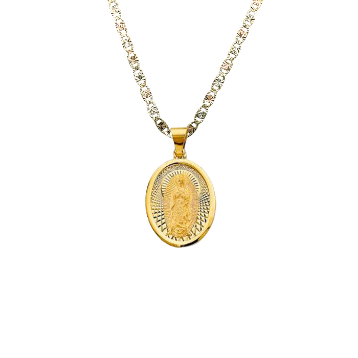 14k Virgin Mary Oval Gold Pendant and Solid Chain - LE-3063