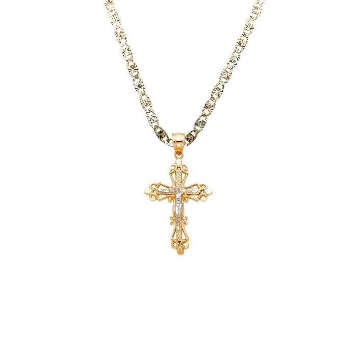 14k Two Tone Gold Jesus Cross Pendant with Solid Chain - LE-1001