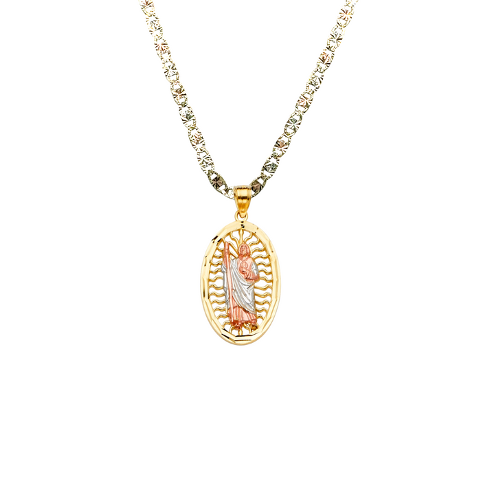 14k San Judas Gold Pendant with Solid Chain - LE-2245