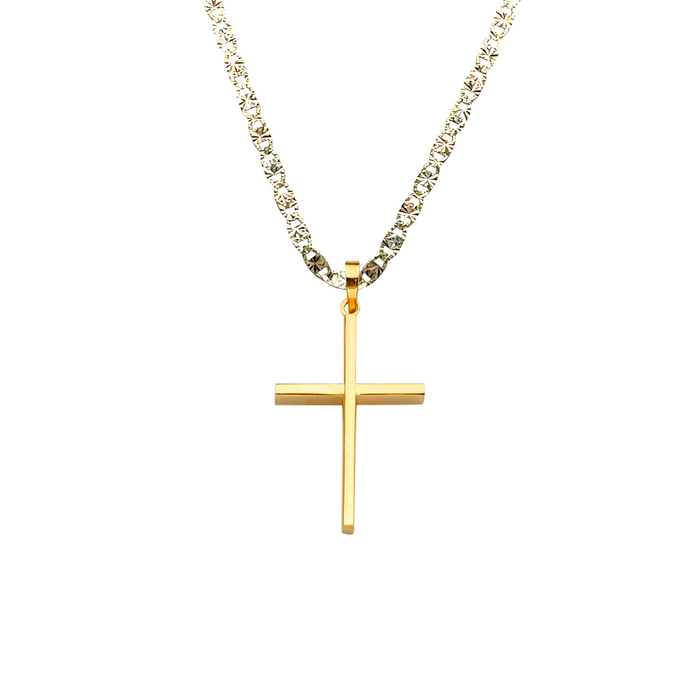 14k Gold Cross Pendant with Solid Chain - LE-2218