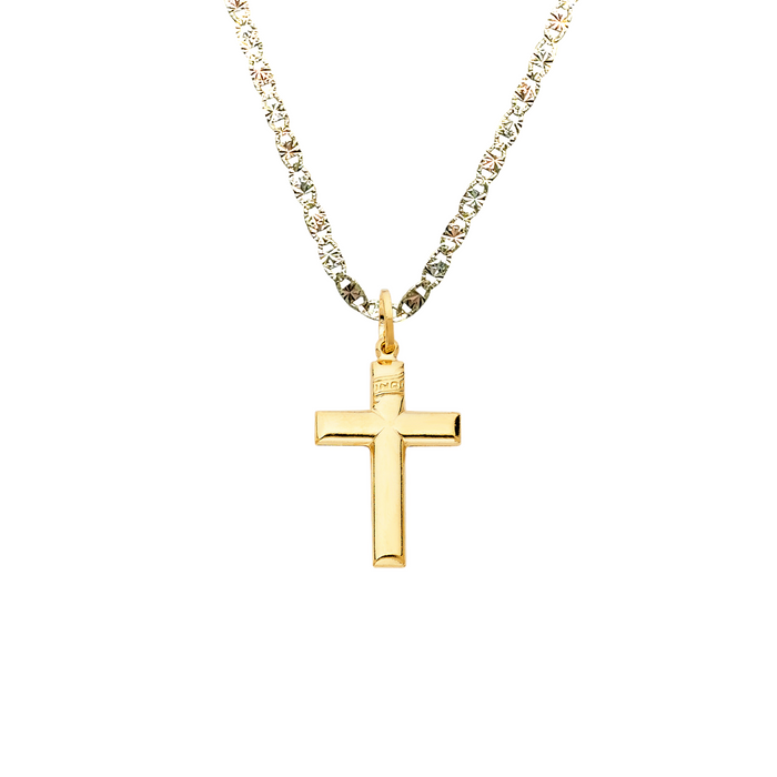 14k Gold Square Cross Pendant with Solid Chain - LE-0125