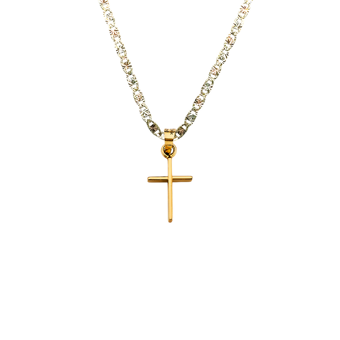 14k Gold Small Simple Thin Cross Pendant with Solid Chain - LE-2741