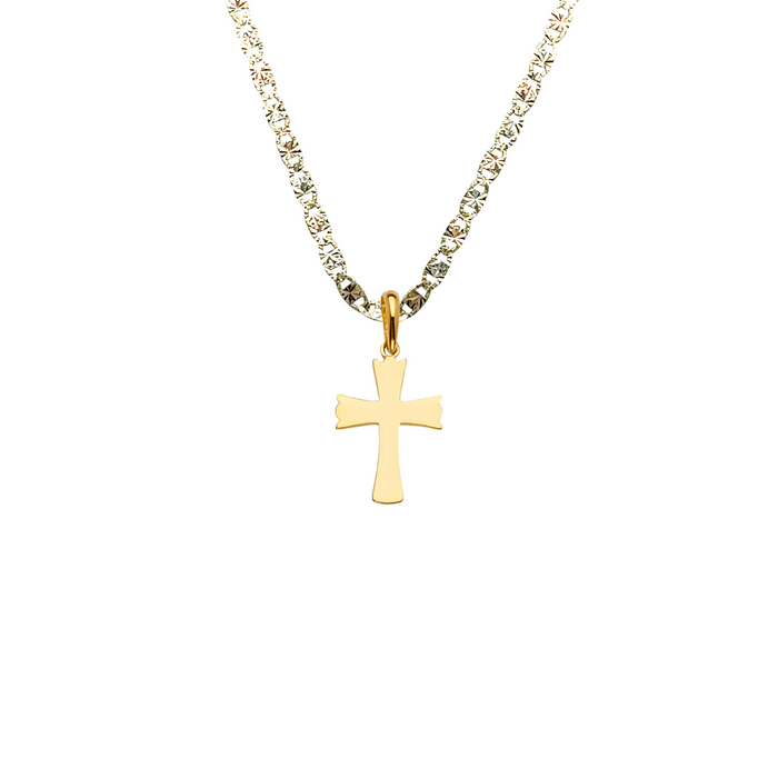 14k Gold Cross Pendant with Solid Chain - LE-2227