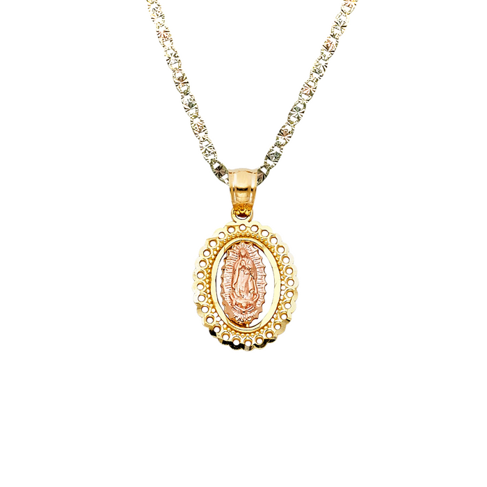 14k Virgin Mary Oval Pendant with Solid Chain - LE-PT382