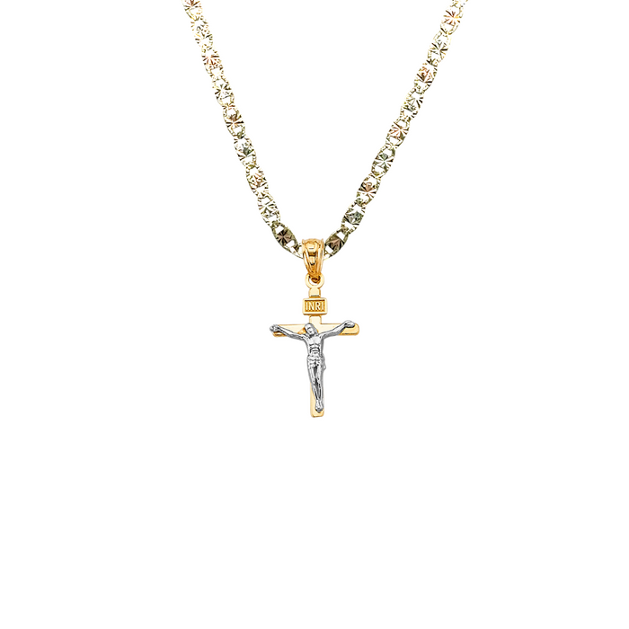 14k Gold Two Tone Jesus Cross Pendant with Solid Chain - LE-0045